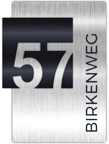 Premium Hausnummer | individuell anpassbar | Aluverbund silber gebürstet und Acrylglas Anthrazit Matt | 3D Effekt | Wetterfest | verschieden Farben (Silber-Anthrazit)