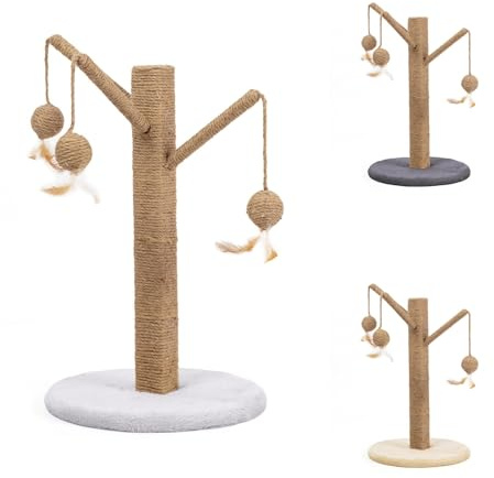 PATAM Palo rascador de sisal con Bolas de Juego, Base Estable y fácil Montaje, Altura 56 cm - Happy Tree Gris Claro