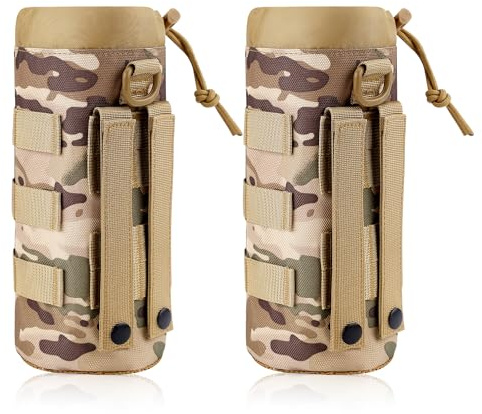 2st Molle Vattenflaskhållare, 1000D Nylon Sport Molle Flaskväska Bärväska med Dragsko Top Mesh Botten Praktisk Molle Mugghållare för Utomhuscamping (Camo Color)