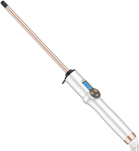 Hair Curling Wand 9MM, Thin Curling Wand for Short Hair, 9mm Ceramic Long Barrel with Adjustable Temperature | Skinny Thin Barrel Hair Curling Iron 9mm, Dual Voltage, 10 Heat Settings with LCD Display, Tight Curls, Glove Include