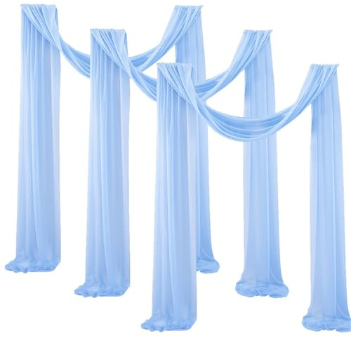 Lukery 3 Stücke Hochzeit Vorhang Hochzeitsbogen, Querbehang Gardine Freihanddeko Himmelbett Vorhänge Stoff Tüll Transparent Voile Dekoration für Party Hochzeit Geburtstag Taufe (75x300cm,Hellblau)