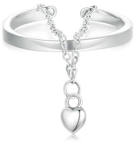 VELESAY Bague Coeur Pendentif Femme en Argent 925 Bague Coeur Réglable Zircone Bague avec Pendentif Papillon Bague Fiançailles Mariage Femme Coeur Pendentif Anneau Hypoallergénique Bijoux Cadeau