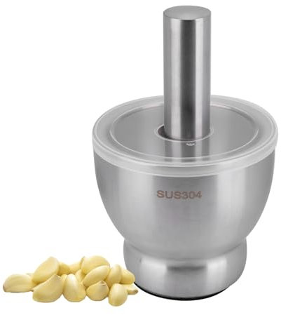 Viitech Mortero con mortero y tapa, mejorado y reforzado alimentos de acero inoxidable Pestle and Mortar, diámetro de acero inoxidable cepillado molinillo de especias trituradora de píldora