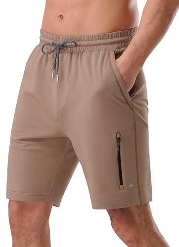 Pioneer Camp Korta byxor, herr sportbyxor korta lediga bomull joggingbyxor, elastisk midja med dragkedja, sweatshort 7 tum, sportshorts, A-kaki, M