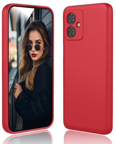 DESSEN Funda para Motorola Moto G54 5G - Líquida Silicona Carcasa con Forro de Microfibra Antiarañazos Delgada y Suave TPU Cover Anti-Choques Protectora Case, Rojo