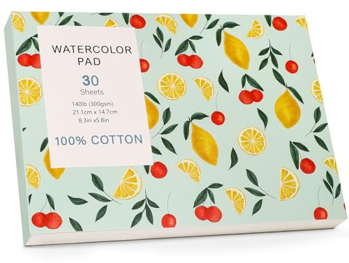 Watercolour Paper Pad 300GSM, A5 Cotton Watercolour Sketchbook 30 Sheets Cold Press Water Colour Paper for Artist Student, Art Painting Drawing Mixed Media