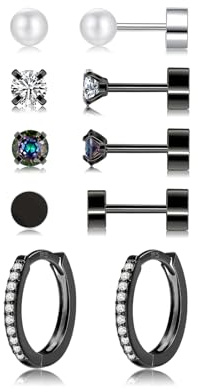 Ohrringe Set, Ohrringe Silber 925 mit Zirkonia Perlen Ohrstecker Gesundheitsstecker, Klein Piercing Ohr Helix Tragus Piercing Schlafen Ohrstecker Silber Creolen für Damen Herren Mädchen