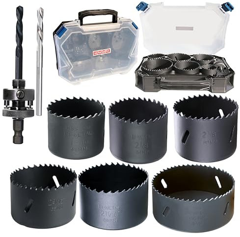 WOWSUPM Kit per sega a tazza bimetallica HSS da 40, 54, 60, 65, 68, 80 mm, 6 pezzi, per legno, cartongesso, plastica, alluminio, acciaio dolce, ferro, metallo, acciaio inox