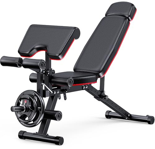 XDDIAS Weight Bench, 900LBS Workout Bench With Leg Extension For Home Gym Equipment, Adjustable Strength Training Bench with Preacher Curl Pad And Extended Headrest, Bench For Full Body Fitness