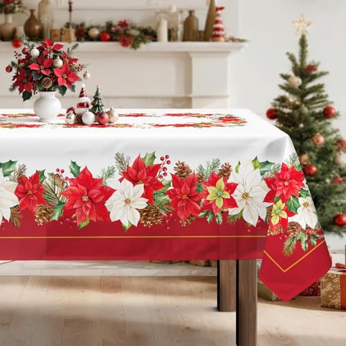 Arquiel Weihnachten Blumen Tischdecke Polyester Rechteckig 140 x 180 cm | Waschbare Polyester-Tischdecke mit Blumen-Motiv, wasserabweisend und pflegeleicht für Küche, Esszimmer, Feste und Feiern.