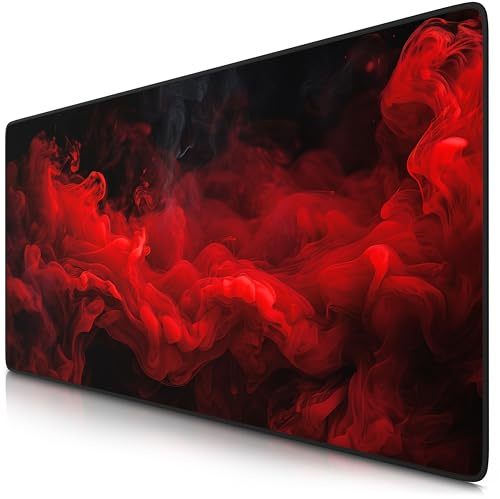 TITANWOLF Alfombrilla Gaming XXL para ratón 900x400, Mouse Pad, Precisión y Velocidad, Parte Inferior de Goma para una sujeción Estable, Antideslizante, Resistente al Agua, Red Smoke