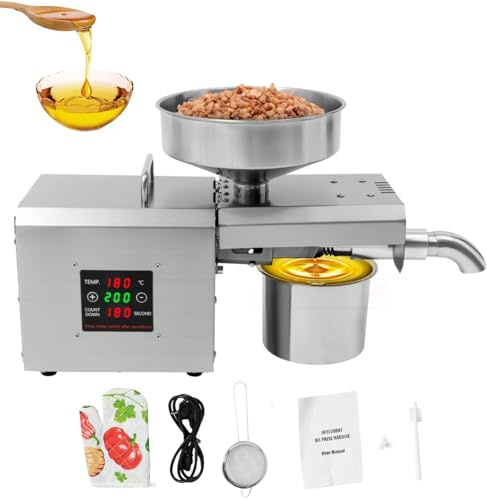 DAOHHFO Presse à huile automatique 610 W 40-240 ℃ - Vitesse de presse de l'huile 3-5 kg/h - Noix cacahuètes - Presse à froid - Tout en acier inoxydable industriel