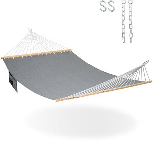 Lazy Daze Hammocks 11 FT Quick Dry Hammock Olefin Blend Textliene Hammock with Spreader Bar 2 Person Hammock with Chains Outdoor Outside Poolside Backyard Beach 450 lbs Capacity, Gray