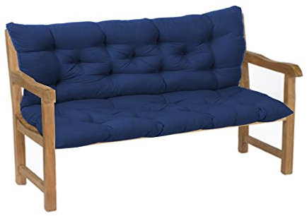 Hollywoodschaukel mit Rückenlehne für 2- und 3-Sitzer-Bank, dickes, weiches Kissen für Stuhl, Terrasse, Matte mit rutschfesten Bändern, Esszimmer, Küche, Heimdekoration, 120 x 100 x 8 cm, Blau