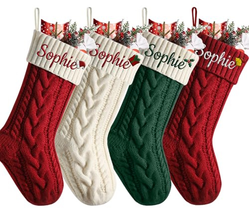 Cysincos Weihnachtsstrumpf Personalisiert Name Nikolausstiefel, Nikolausstrumpf 18”große gestrickte Christmas Stockings hängende Weihnachtsstrümpfe Party Feiertags Weihnachten,4pcs
