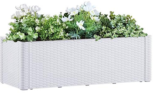ShGaxin Arriate con Sistema de riego automático, Macetas para Flores Y Plantas, Jardinera, Macetero Exterior, Macetero, Huerto Domestico, Blanco 100x43x33 cm