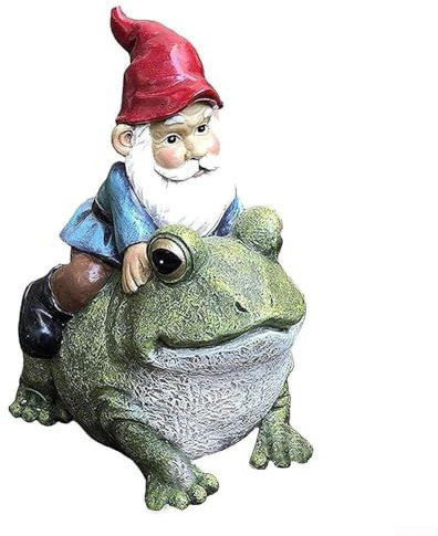 Nain de jardin extérieur assis sur une grenouille, statue unique en résine pour pelouse et décoration d'intérieur