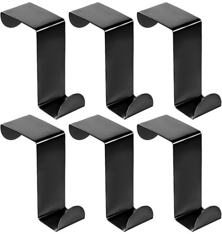 Ptwola 6 Stück Türhaken zum Einhängen Universell Edelstahl Türhänger Kleiderhaken Tür 2-seitig Verwendbar Türgarderobe für Tür, Schrank, Kleiderschrank (Black)