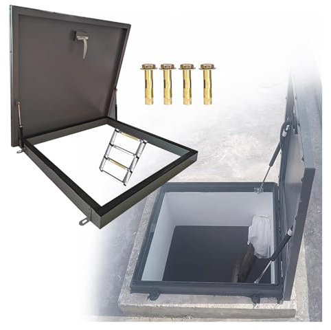 Loft Hatch Roof Access Hardware Kit with Screws Weather Covers for Patio Pergola Cellar Door Attic Access Panel for Ceiling Square Galvanized Powder Coated Steel Roof Hatch (90x75cm) Sizes A
