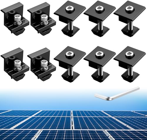 Anbte 10 Stück Solarmodul Halterung Kit 30mm inkl. 6PCS Mittelklemmen und 4PCS Endklemmen Aluminiumlegierung Solarpanel Z Halterung für Gerahmte Solarpanels Wohnmobile (Schwarz)