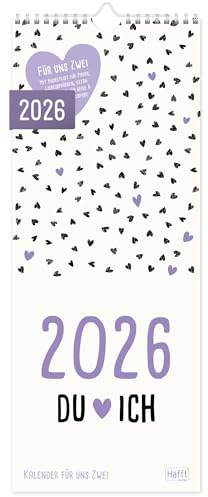 Häfft® Du + Ich Paarkalender 2026 Wandkalender 3-spaltig mit süßen Sprüchen & Ausfüllspaß, Paarplaner, Partnerkalender - nachhaltig & klimaneutral