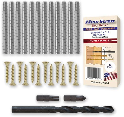 12-PK - #9x3 Steel Screws Permanent Door Hinge Repair Kit – Easy Stripped Screw Hole Repair – Reinforce Door Hinges, Strike Plates & Door Jamb Repair – Quickly Fix Stripped Hinge Screws - Made in USA