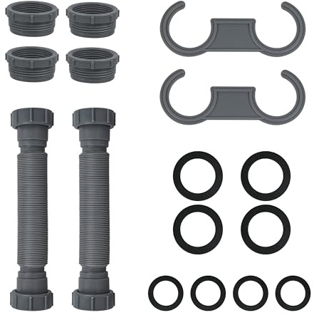 2 Pack Flexible Sink Drain Pipe P Type Water Storage Bend, Adjustable Elastic Drain, with 1-1/4 Adapter Suitable For Bathroom Kitchen Utility Room Gray
