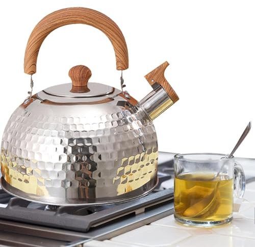 Bollitore per tè Whistling, 2 l, in acciaio inox, design ad ebollizione veloce, compatibile con il forno, manico resistente al calore, versare in modo sicuro, fornello a induzione, bollitore ad acqua