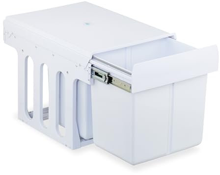 Relaxdays Poubelle encastrable pour la Cuisine, 2 bacs de 15 litres chacun, H x L x P : 35,1 x 34,3 x 48 cm, Blanche