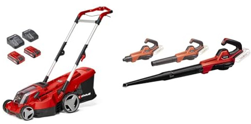 Einhell Tondeuse à Gazon sans Fil RASARRO 36/36 Kit Power X-Change (36V, Largeur Coupe : 36 cm, Jusqu’à 400m², Bac 45L) avec 2 Batteries 3,0 Ah et 2 Chargeurs + Souffleur sans Fil GE-UB 18/250 Li E