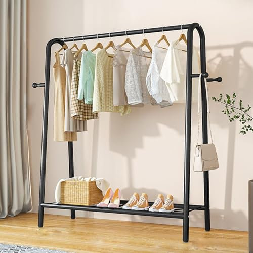 Fahrbarer Kleiderständer Stabil - Tragbar Extra Groß Schwerlast Kleiderständer Hohe Tragfähigkeit - Garderobenständer mit Ablage für Kleidung, Taschen, Schuhe, Hüte,Schwarz,150 * 120cm/59 * 47in