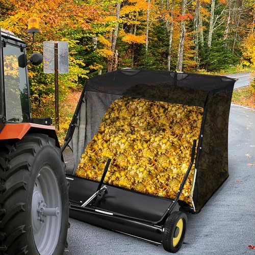 Garvee Traino per spazzatrice da 127,7 cm, grande trazione dietro l'erba, raccoglie foglie ed erba con design a corda di scarico, altezza di spazzamento regolabile per raccogliere detriti ed erba