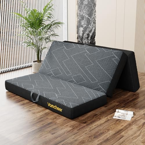 Vamcheer Materasso Pieghevole Extra Spessa - Materasso Matrimoniale 120x195 Spugna 15cm, Pouf Pieghevole per Ospiti, Sfoderabile e Lavabile per Viaggi, Campeggio, Letto