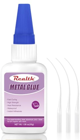 Realth metalllim | 30 g högklibbig lim | vattentätt och värmebeständigt | 3 droppar | med anti-förvaringslock | för metall aluminium rostfritt stål hantverk