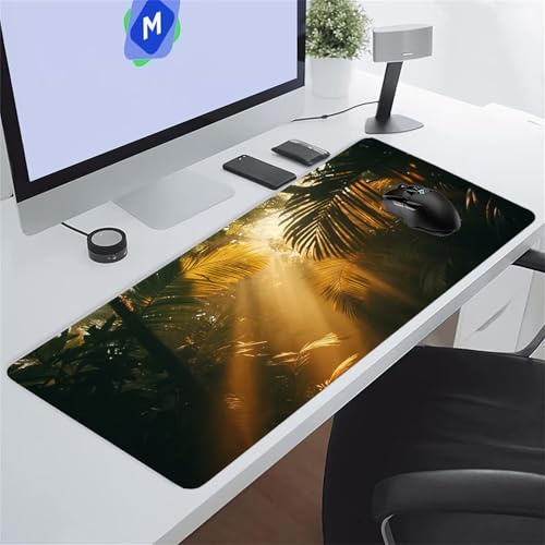 Gaming Mauspad XXL Tropische Pflanzen Sonnenlicht - Großes Mousepad 1000x500x2 mm - Gaming Tastatur Matte - Desk Mat mit genähten Kanten - Erweiterter Large Mouse Pad