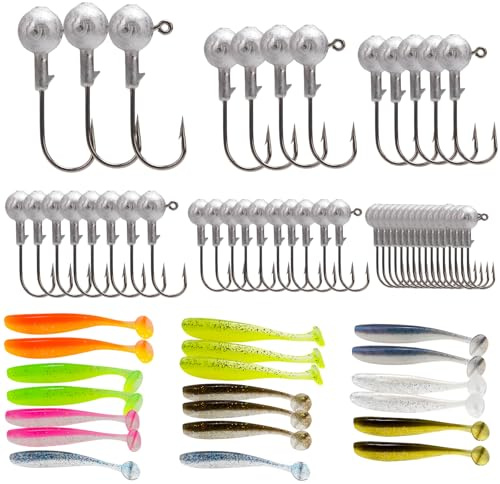 65 Pcs Set Jig Heads for Fishing Lures, Soft Plastic Lures Kit with Various Weights, Ideal for Freshwater and Saltwater Fishing, Perch lures, Bass, Trout, Pike fishing