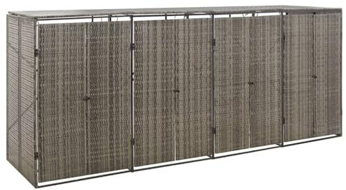 Iiaky Mülltonnenbox 4 tonnen Rattan Mülltonnenbox 4er Mülltonnenschrank Abschließbar Mülltonnenverkleidung Mülltonnenbox Poly Rattan-Grau-4 Tonnen