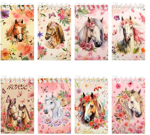 Lot de 8 mini carnets à spirale motif cheval et fleur, bloc-notes de poche motif cowgirl floral, carnet à spirales, couverture rigide, pour la maison, le bureau, les fournitures de papeterie, les cade