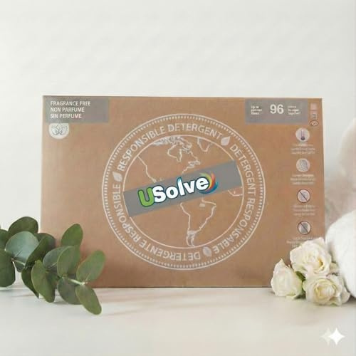 Usolve Lessive en Feuille pour Peaux Sensibles – 48 Lavages, Feuilles de Lessive Hypoallergéniques, Pré-Dosées, Sans Plastique, Hydrosolubles, À Base de Plantes, Sans Parfum