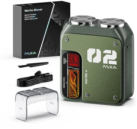 PAXA T01 Rasoio Elettrico Barba,Mini Rasoio Elettrico,9000 RPM,IPX7,Da Viaggio Umido E Asciutto,Testina Rotante,Ricaricabile USB-C,Senza Fili, Ideale Per Casa, Auto E Viaggio,Verde