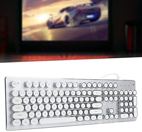 ZenithAur Teclado mecánico ergonómico Resistente a la Intemperie, Teclado Retro Steampunk para Juegos con Cable con 104 Teclas y retroiluminación de Color para computadora de (Blanco)