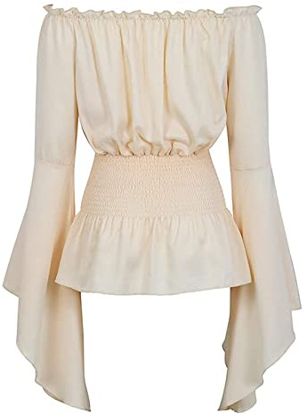 Genérico Steampunk Blusa Mujer Ropa Victoriana con Hombros Descubiertos Denudees Vicotrian Gothic Retro Medieval Bellsleeve Retro Top