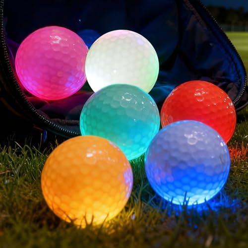 Porfoyo 6 stycken lysande golfbollar, LED-golfbollar, nattgolfboll, återanvändbara Light Up golfbollar för nattträning och golf-långdistansskott röd, gul, grön, blå, vit, rosa