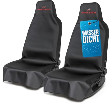 Walser Autositzbezug Protector, 2 Autositzschoner für Vordersitze, 100% Wasser- & schmutzabweisender Sitzschoner Auto, Werkstatt Sitzbezüge Auto, Autositzbezüge 2 Stück, Sitzbezug mit Logo schwarz