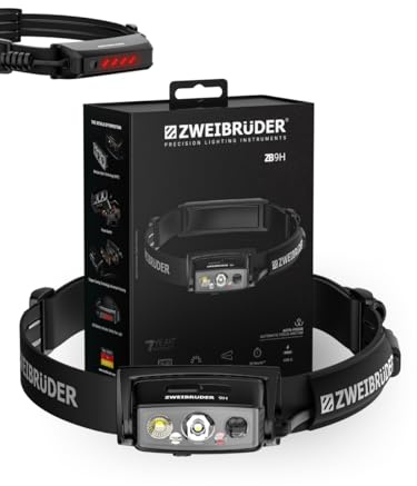 Zweibrüder ZB9H Torcia Frontale LED 2000 Lumen, Auto Focus Technology (AFT) | Lampada Frontale Ricaricabile USB-C, Luce Rossa e Luce Posteriore, Ideale per Outdoor, Lavoro e Trekking
