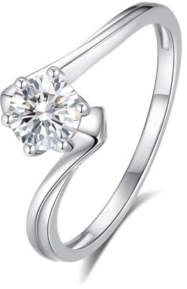 Ayoiow Solitär Freundschaftsringe 585 Gold für Damen mit 0.5ct Moissanit, Vorsteckring Weißgold 585, 14 Karat Weißgold Größe 61 (19.4)