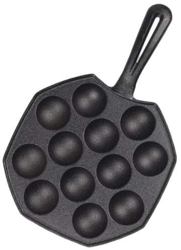BESPORTBLE Sartén de Hierro Fundido Grueso para Albóndigas y Takoyaki, Molde Antiadherente sin Recubrimiento, 12 Agujeros, Color Negro, Utensilio Multiusos para Cocina y Repostería Doméstica