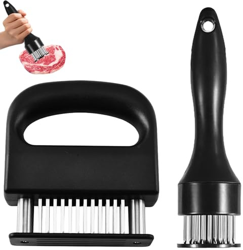 Steaker Fleischzartmacher, 2 StüCk Schnitzelklopfer Fleischklopfer Set Mit 48 Klingen Und 21 Klingen, Rutschfest Meat Tenderizer Fleischzartmacher Edelstahl FüR Rind, Huhn, Fisch Und Lamm Beim Kochen