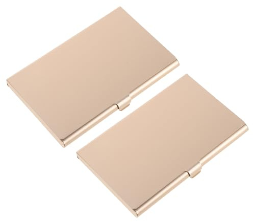 Tofficu Estuche para Tarjetas de Presentación de Aleación de Aluminio Resistente al Agua Polvo, Portátil y Delgado, Tamaño 9,3 X 6 Cm, Color Oro Claro, 2 Unidades, Adecuado para Oficina,