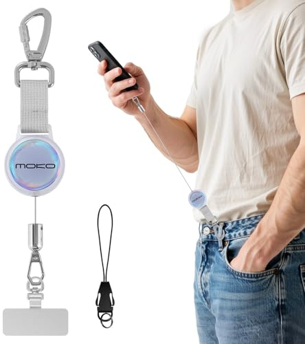 MoKo Lanière Rétractable pour Téléphone Portable, Porte-Clés Antivol Extensible avec Crochet Métallique Verrouillable
